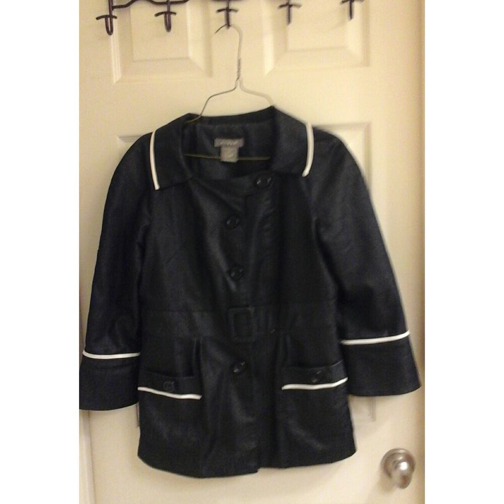 Kenar jacket, women's size 6, dark wash jean look, white trim, Faux Belt Capsule